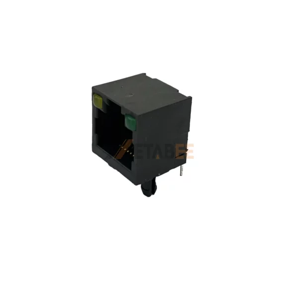 Right Angle RJ45 Female Connector Socket with LEDs, 8P8C, 1 Port, Unshielded, Tab-Up, Through Hole