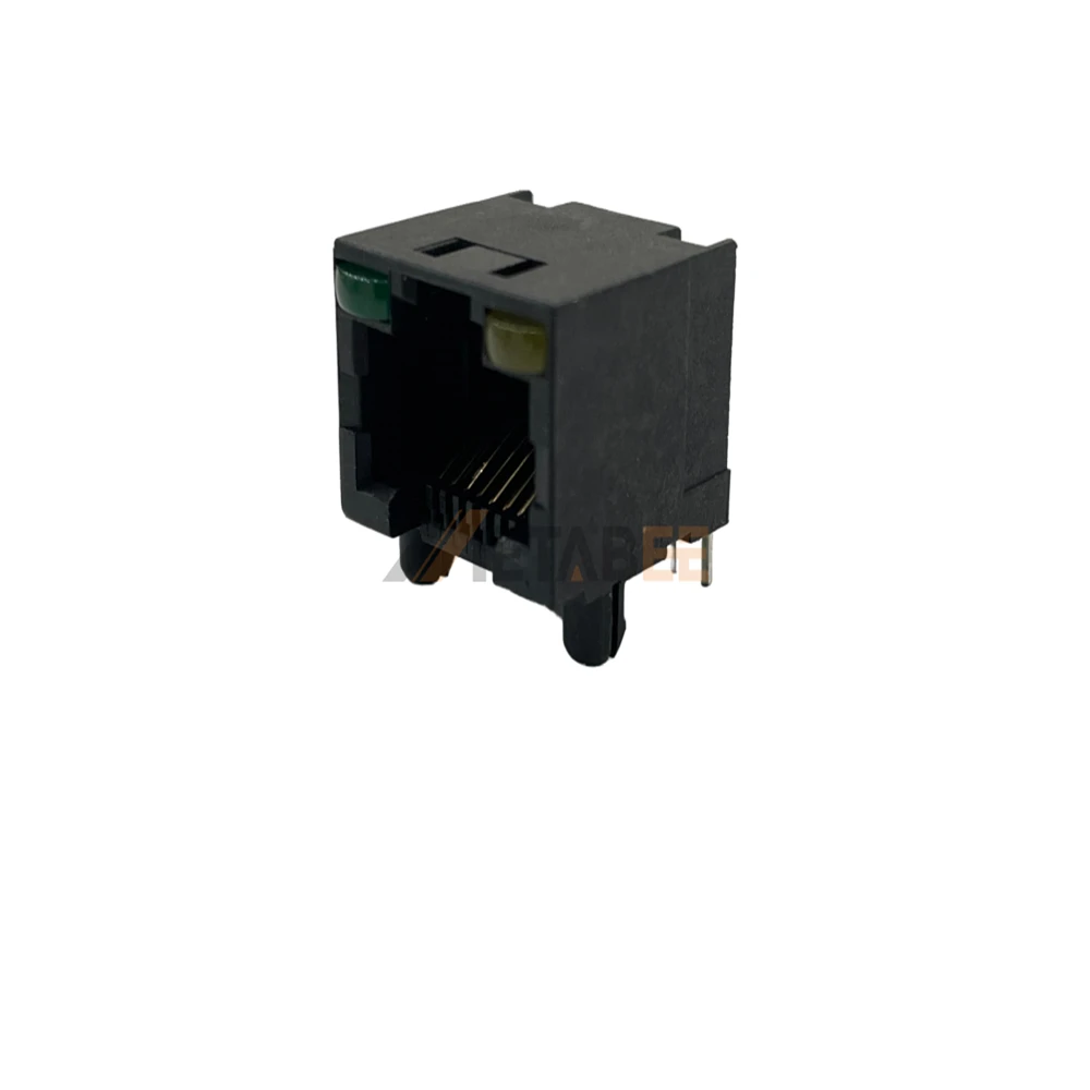 Single Port RJ45 UTP Jack Modular Socket, 8P8C, Tab-Up, Through Hole, R/A, Green/Yellow