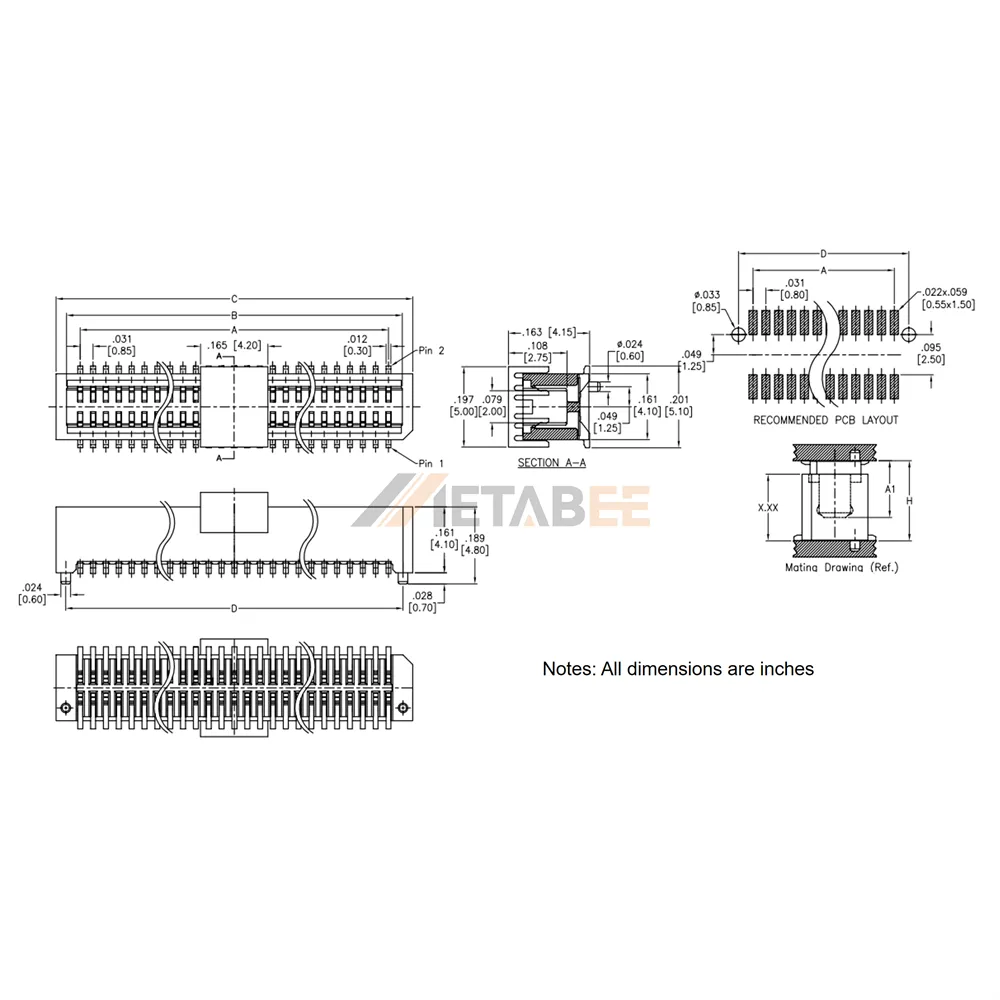 0.8mm Fine Pitch Board to Board Receptable, Surface Mount
