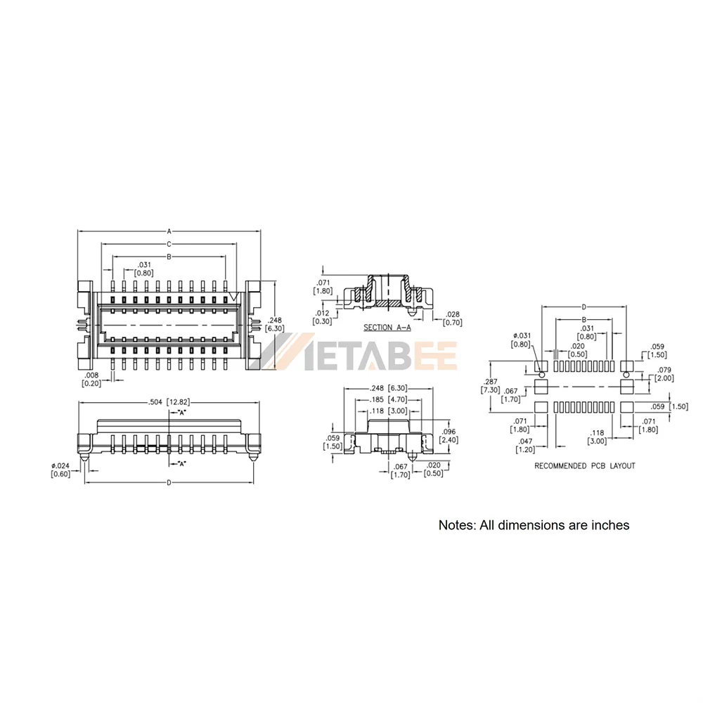 0.8mm Pitch Board to Board Connector, Stacking, SMT, 2.4mm Height