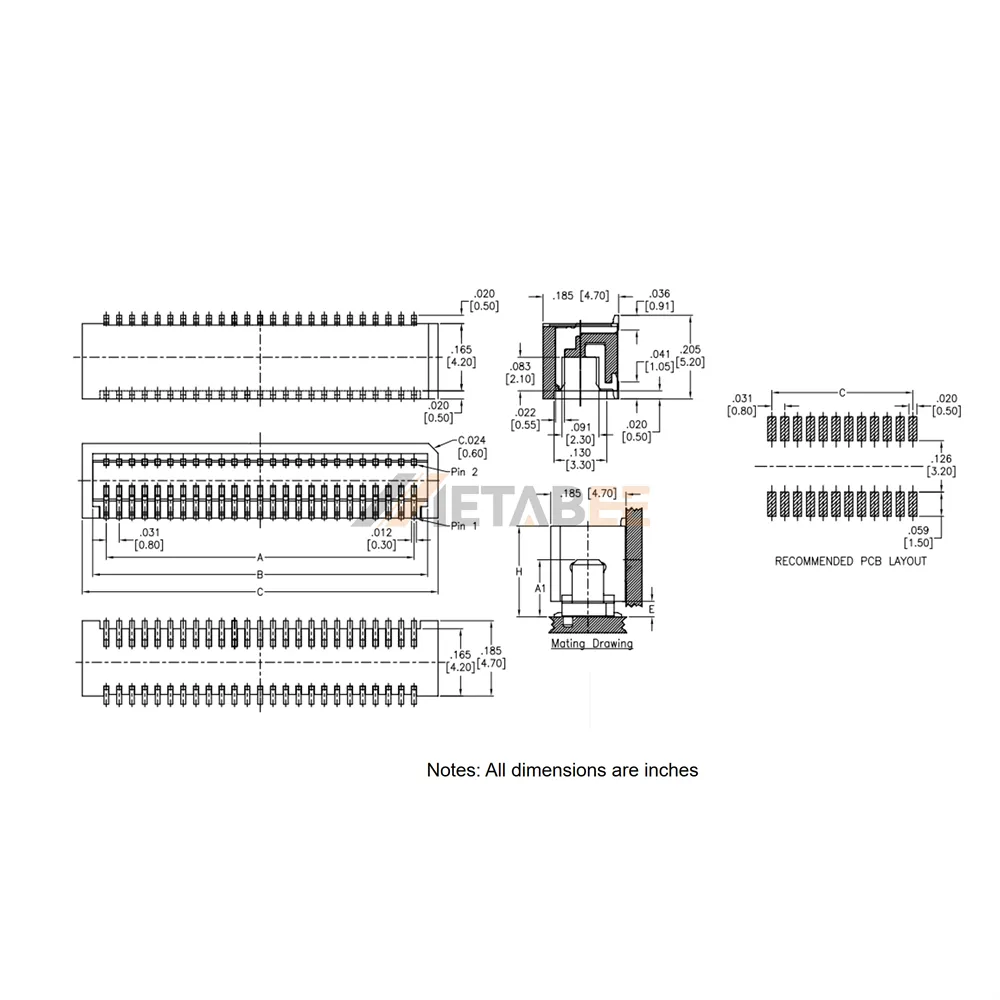 0.8mm Pitch Board to Board Female Connector, SMT, Right Angle, 4.7mm Height