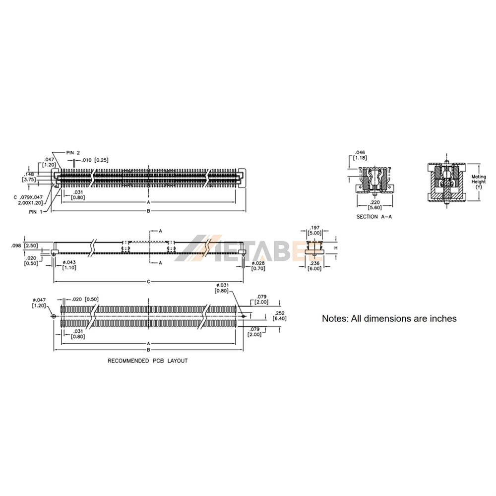 0.8mm Pitch Board to Board Female Connector, SMT