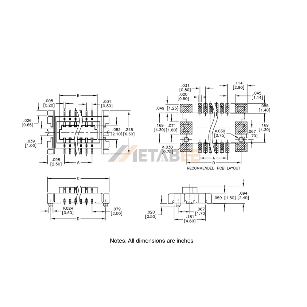 0.8mm Pitch Board to Board Receptable, Stacking, SMT