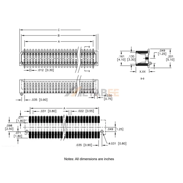 0.8mm Pitch High Speed Board to Board Connector, Socket, SMT - MetabeeAI