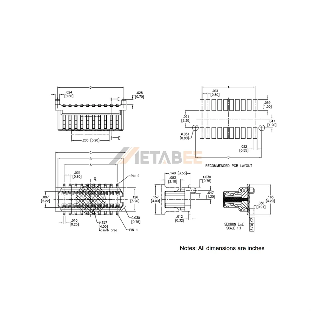 0.8mm Pitch PCB Board to Board Plug, SMT,3.55mm Stack Height