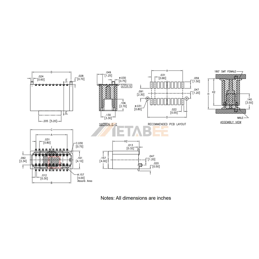 0.8mm Pitch Surface Mount Board to Board Female Connector