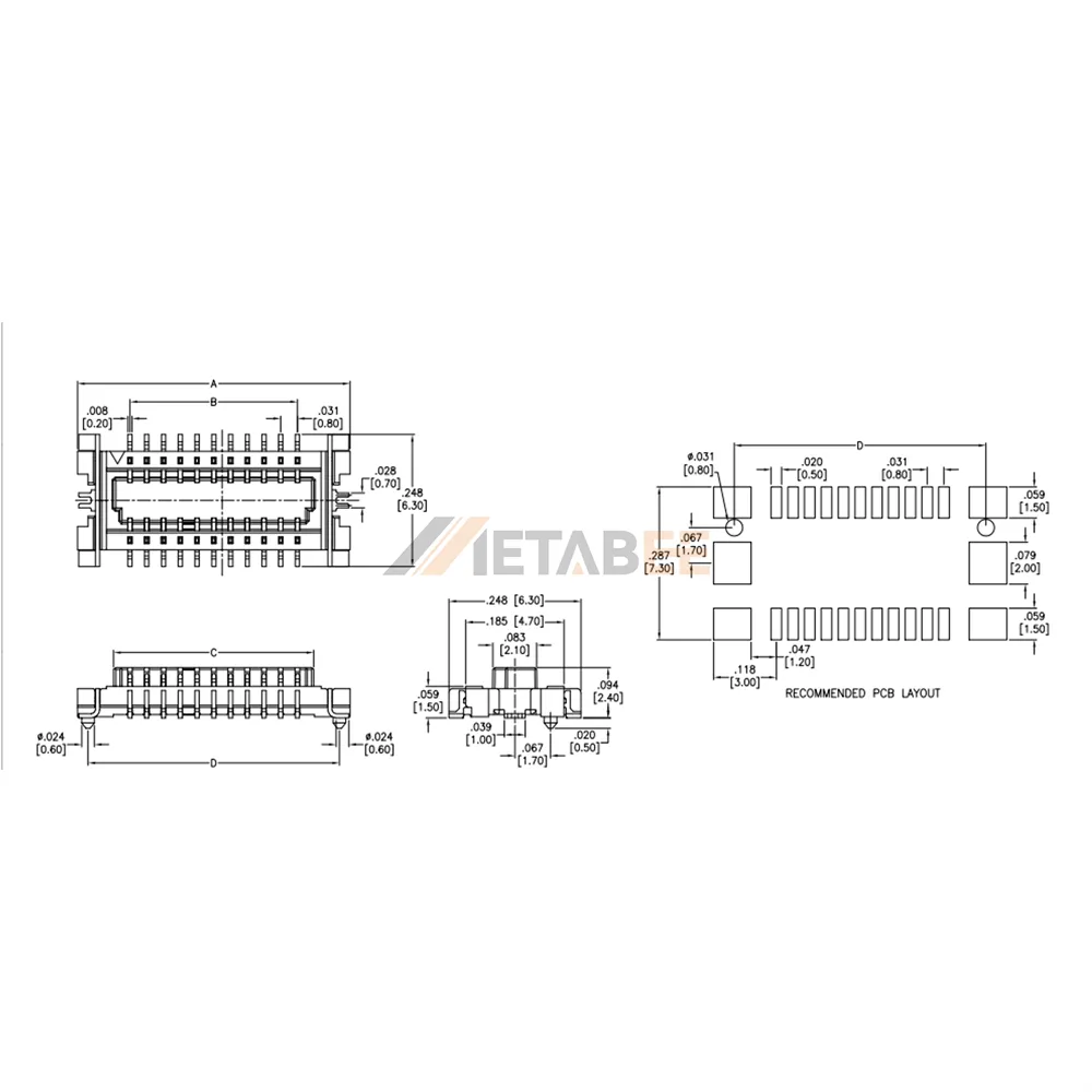 0.8mm Pitch Vertical Board to Board Male Connector, SMT, 2.4mm Stack Height