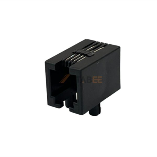Telephone RJ9 4P4C Female Socket Connector, 1 Port, Unshielded, Through Hole, R/A, Tab-Up, No LED