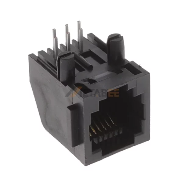 RJ12 6P6C Female PCB Mount Modular Jack, 1 Port, Unshielded, R/A, Tab-Down, No LED