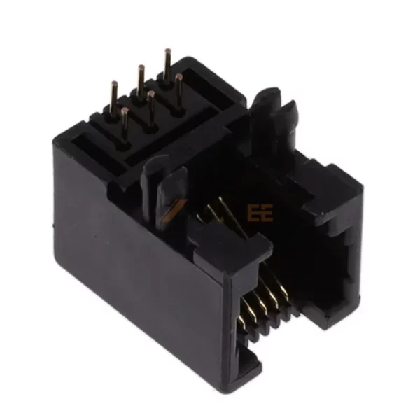 1X1 Port 6P6C RJ12 Jack Phone Connector without LED, Unshielded, Through Hole, Right Angle, Tab-Down