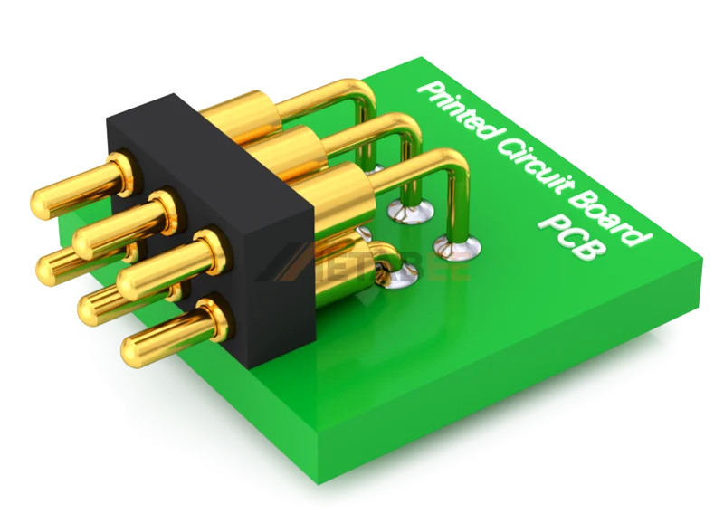 Right-angle pogo pins with 90-degree contact orientation for side connection applications