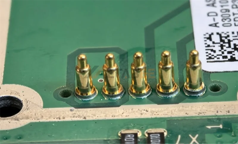SMT pogo pins mounted on a PCB for surface mount assembly applications