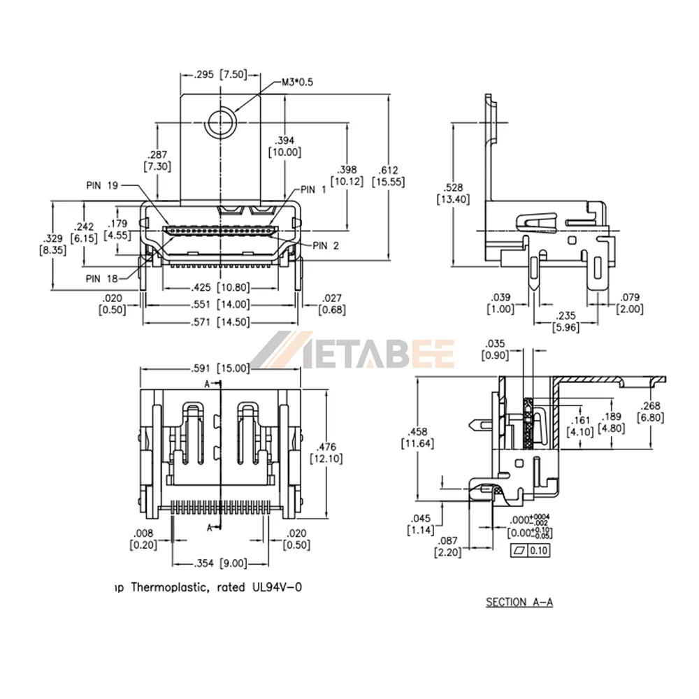 HDMI Type A Connector, Receptacle, PCB Surface Mount
