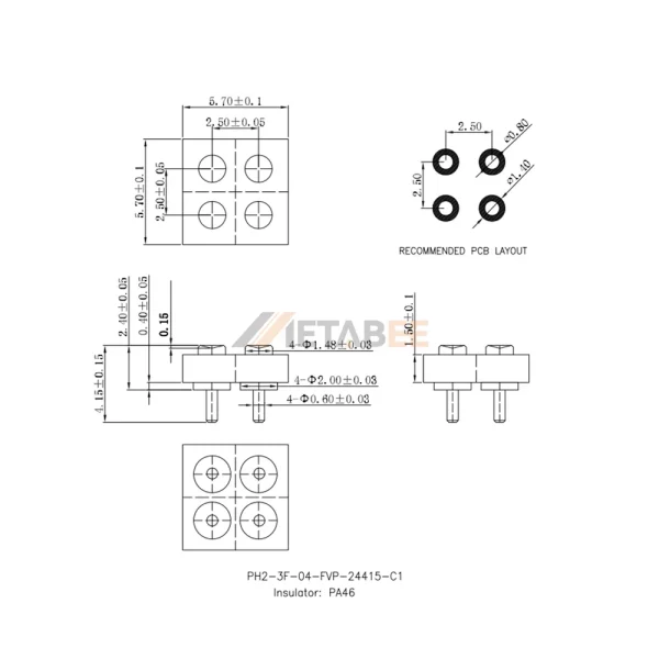 Dual Row Vertical Pogo Pin Mating Pad Connector, Through Hole, 2.4mm Height