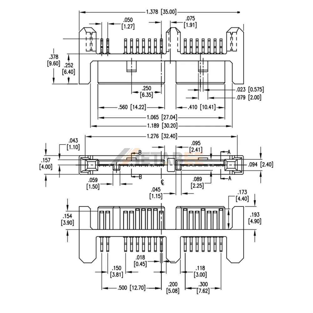 Micro SATA 16 Pin Plug for 1.8 Inch HDDMicro SSD, Straddle Mount