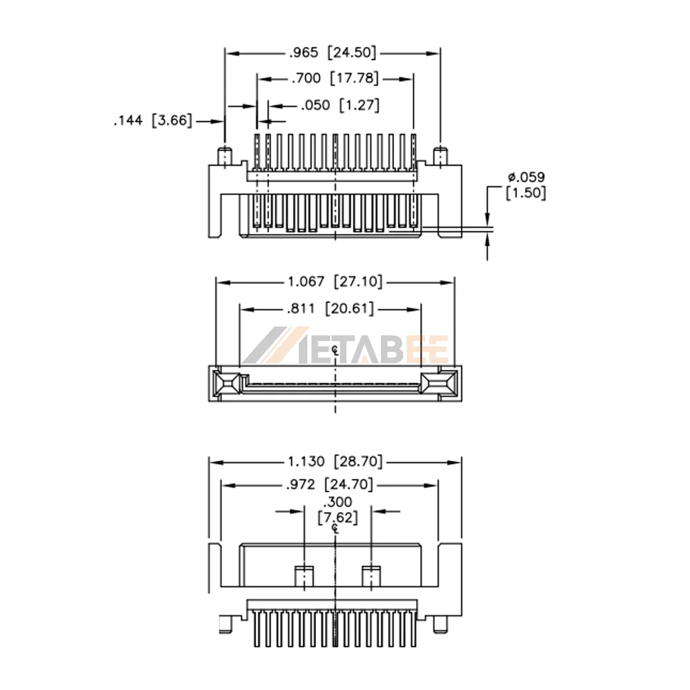 SATA 15-Pin Male Power Connector for PCB, Thru Hole, Vertical