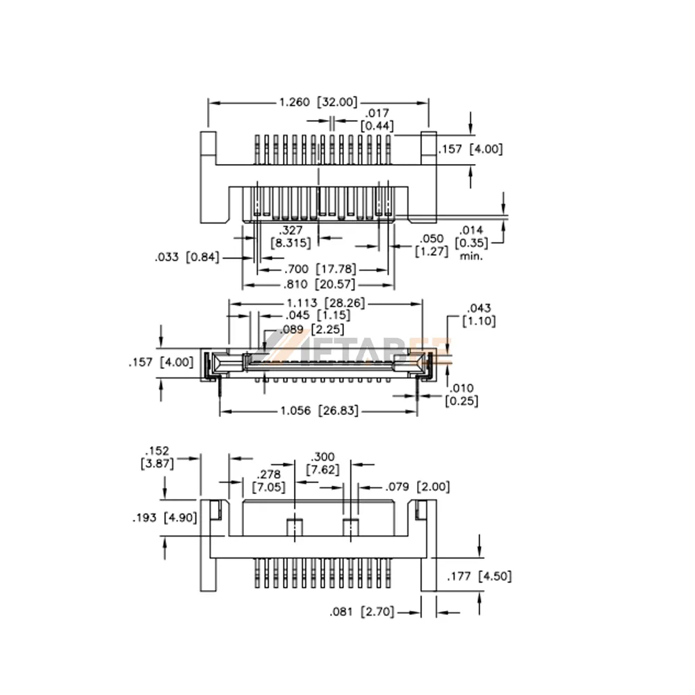 SATA 15 Pin Male Power Supply Connector for PCB, SMT, RA