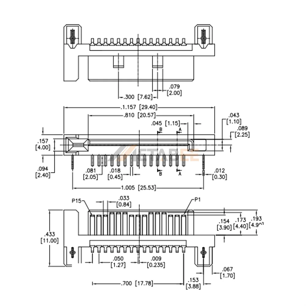 SATA 15 Pin Power Plug, PCB Surface Mount, RA