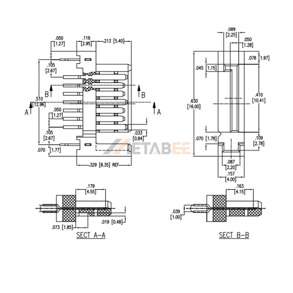 SATA 7 Pin Male Data Connector for PCB, Thru Hole, Straight
