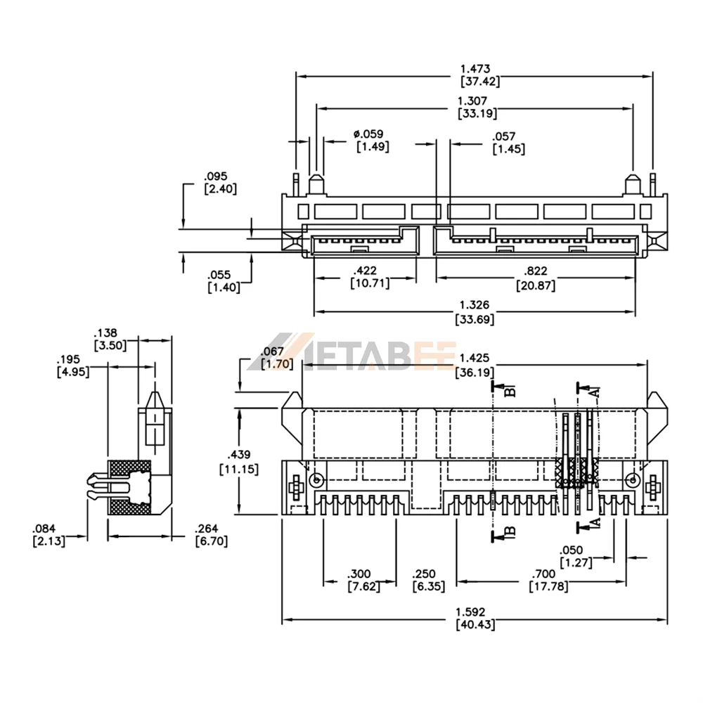 SATA Combo 22 Pin Data and Power Receptacle, SMT, R/A